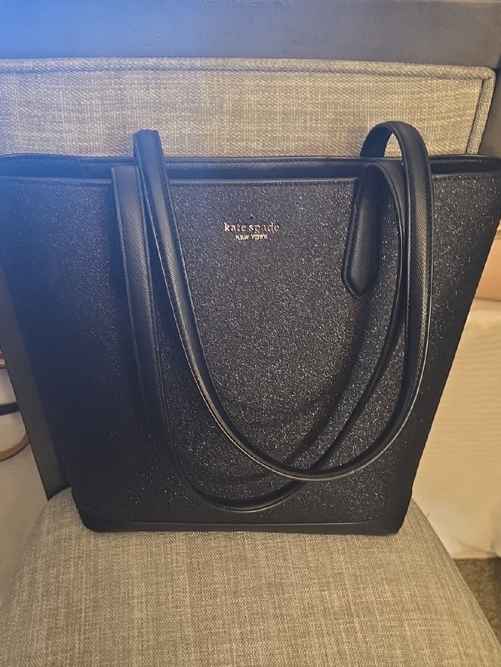 kate spade Black Glitter Tote with Double Shoulder Straps